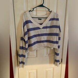Blue and white striped cropped sweater
